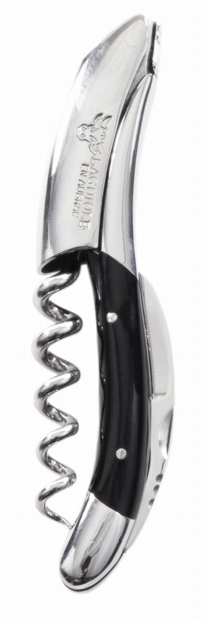Elegant French-crafted Buffalo Horn Sommelier Corkscrew featuring polished metal and horn handle, perfect for luxury wine accessories and bar tools.