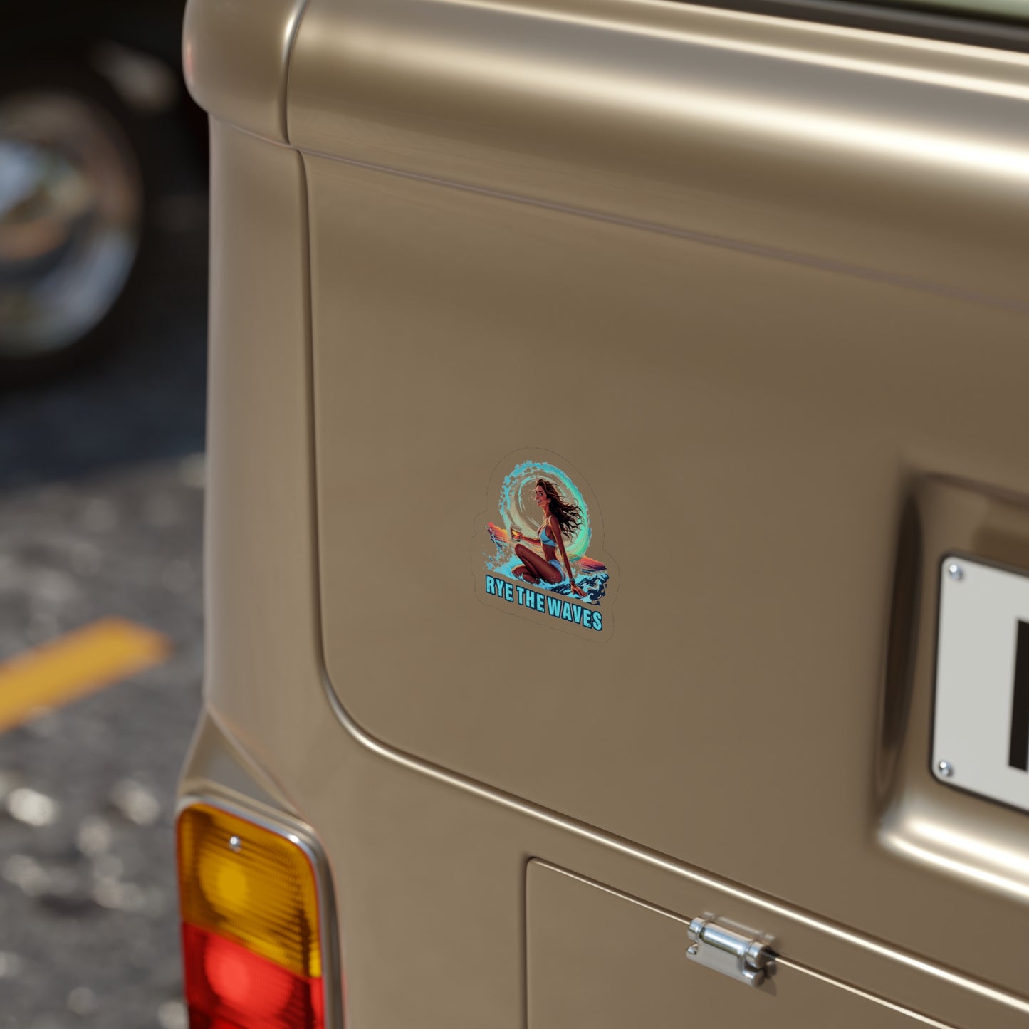 “Rye The Waves” Whiskey Transparent Outdoor Sticker 1pc