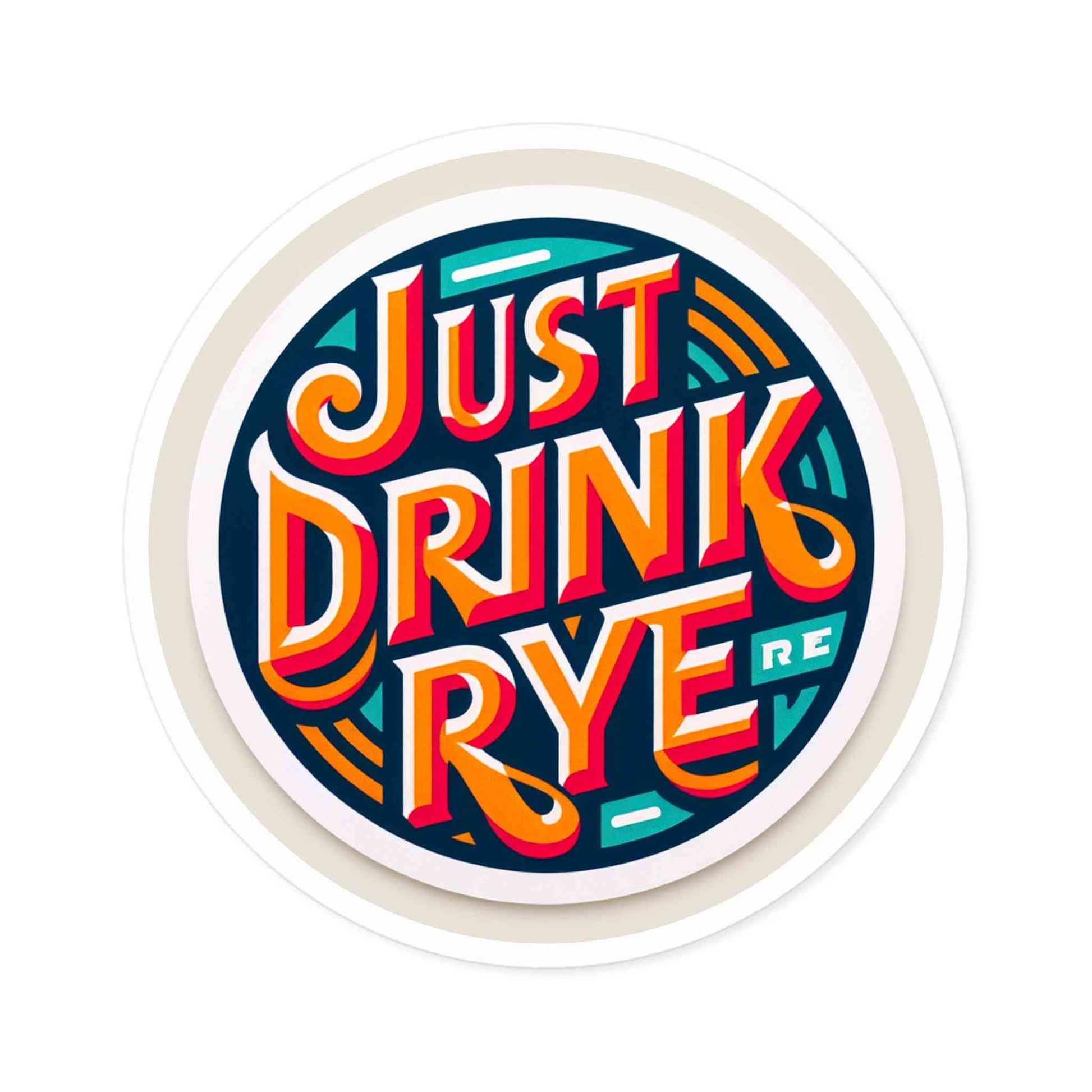 Colorful Vinyl Rye Whiskey Sticker featuring retro typography, perfect for decorating laptops, bottles, or notebooks with whiskey-themed flair.