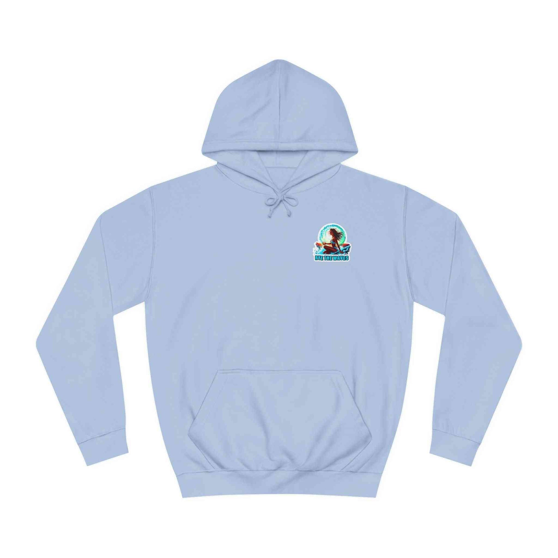 Light blue College Whiskey Hoodie for Comfort and Style featuring a front logo and cozy fit, ideal for trendy unisex fashion.
