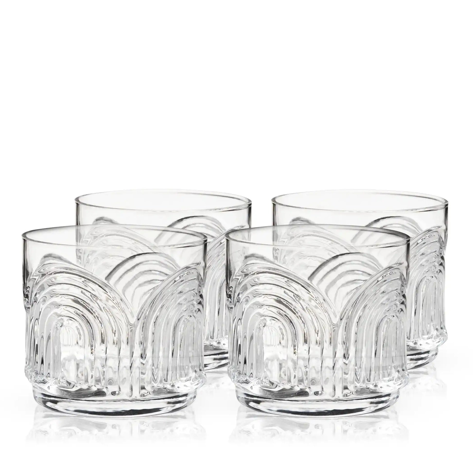 Viski Beau Lowball Tumblers packaging box showing set of 4 whiskey glasses, perfect for gifting or home barware collection.