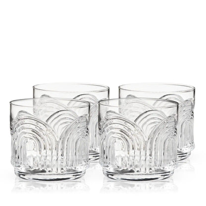 Viski Beau Lowball Tumblers packaging box showing set of 4 whiskey glasses, perfect for gifting or home barware collection.
