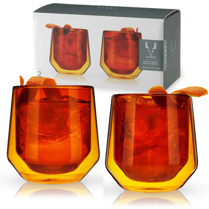 Viski Double-Walled Aurora Tumblers, Amber, Set of 2