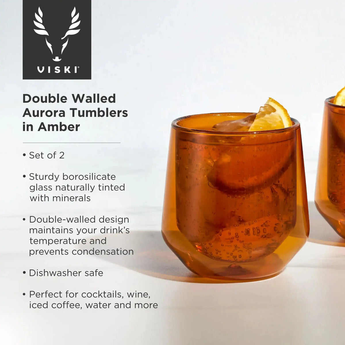 Viski Double-Walled Aurora Tumblers, Amber, Set of 2