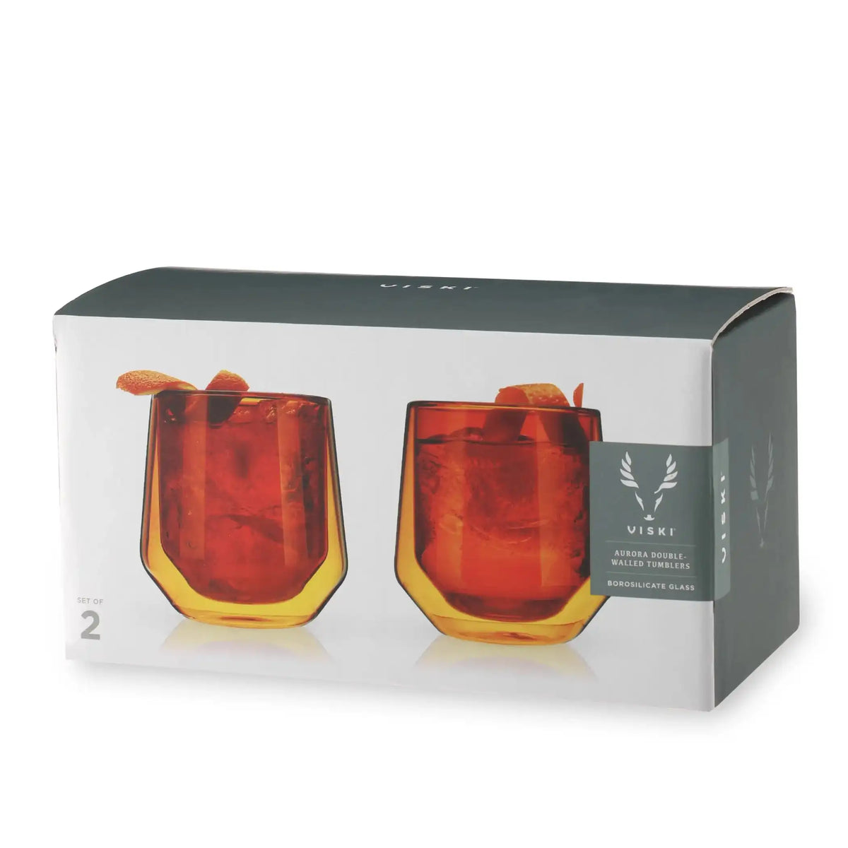 Viski Double-Walled Aurora Tumblers, Amber, Set of 2