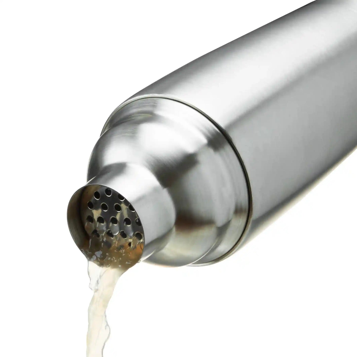 True vacuum insulated shaker built-in strainer pouring cocktail close-up