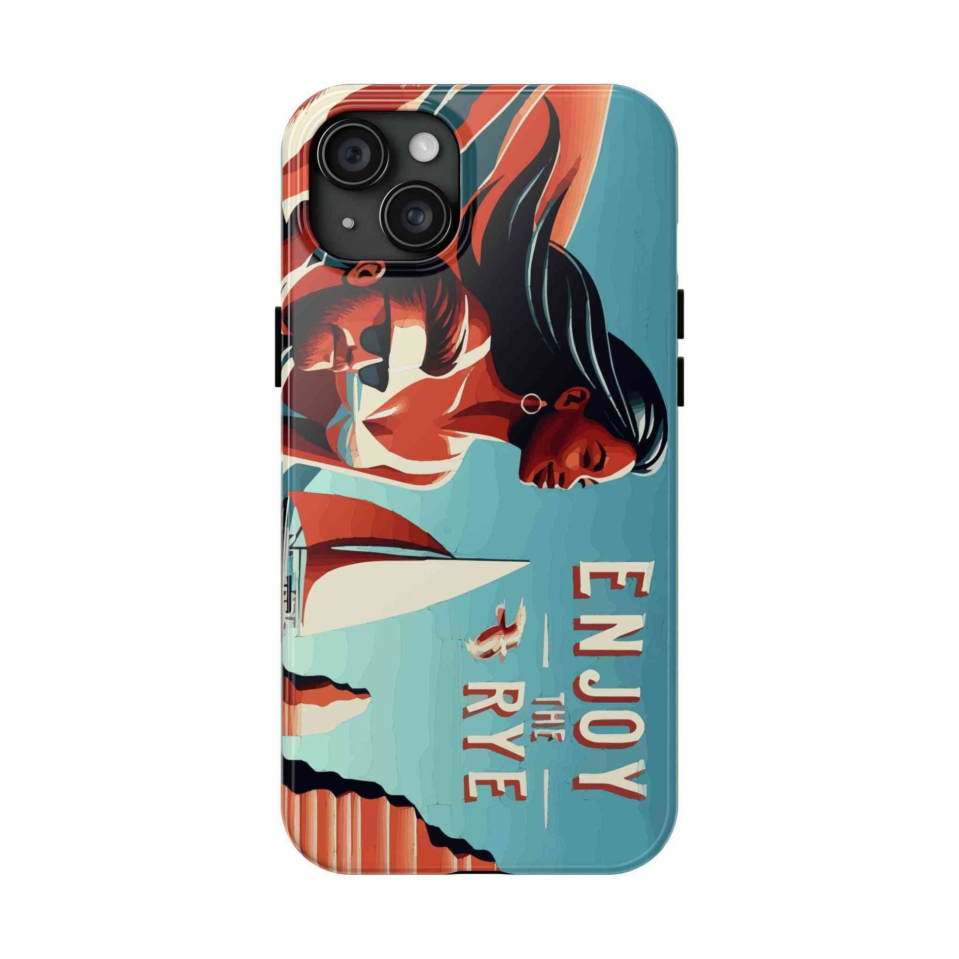 Glossy iPhone case with 'Enjoy the Rye' design, perfect for whiskey lovers who want bold, artistic phone protection.