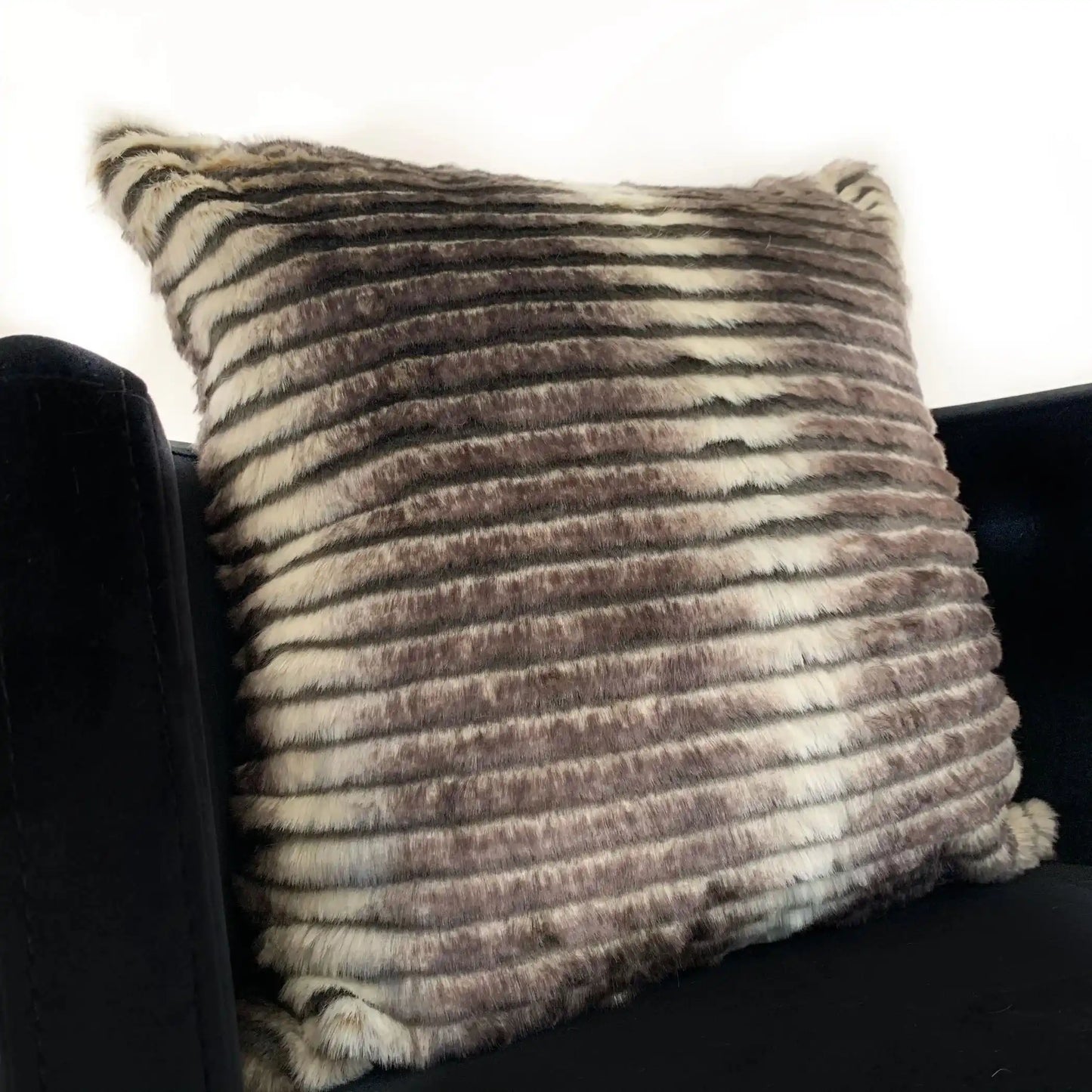 Plutus Grey, Taupe Gray & Taupe Animal Faux Fur Luxury Throw Pillow