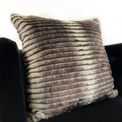 Plutus Grey, Taupe Gray & Taupe Animal Faux Fur Luxury Throw Pillow