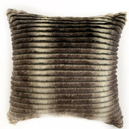 Plutus Grey, Taupe Gray & Taupe Animal Faux Fur Luxury Throw Pillow with striped textured design and plush hypoallergenic insert. Ideal for upscale home decor.