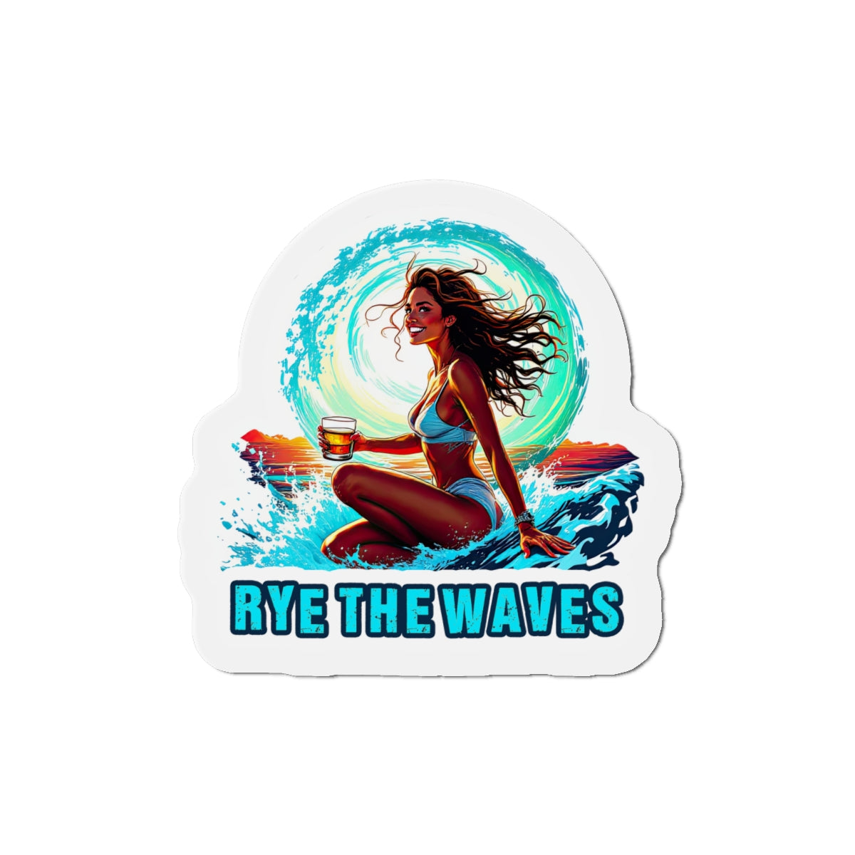 “Rye The Waves” Surfer Girl Whiskey Magnet