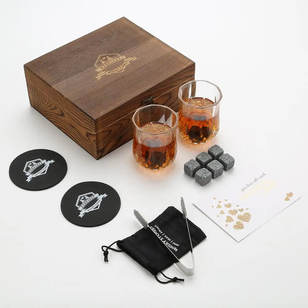 Whiskey Glass Set with Granite Whiskey Stones