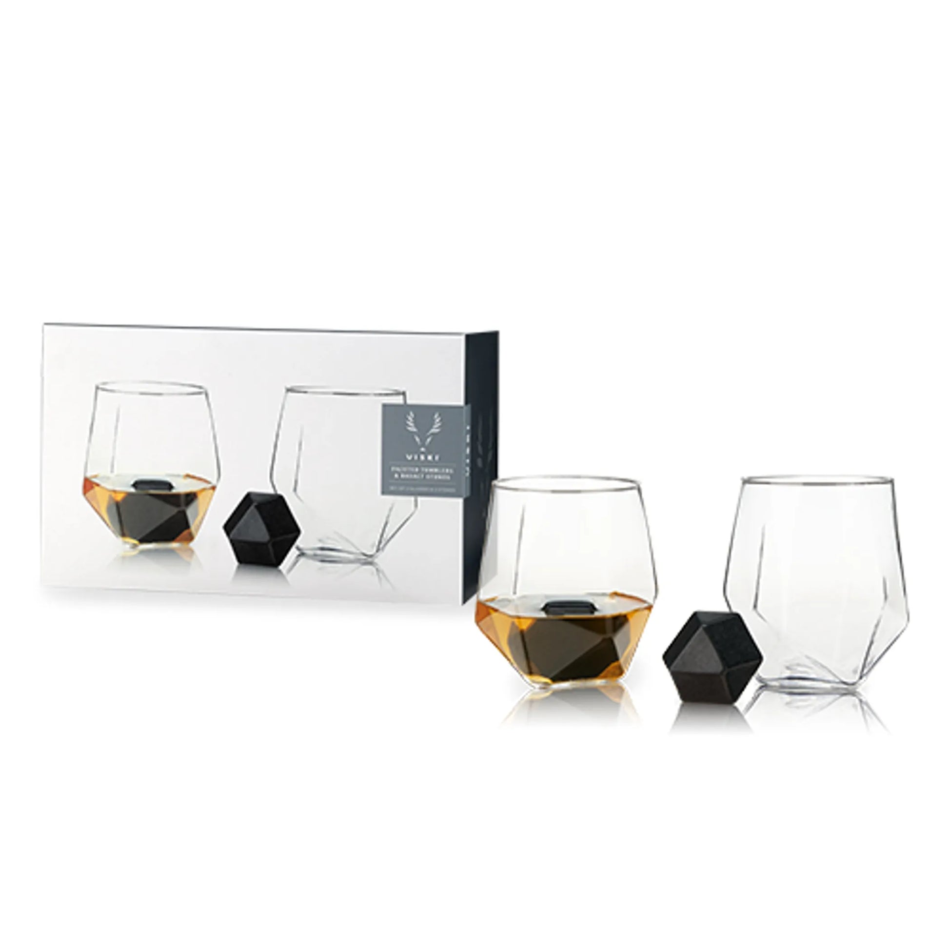Hexagonal Stone Whiskey Glass Set with Basalt Stones