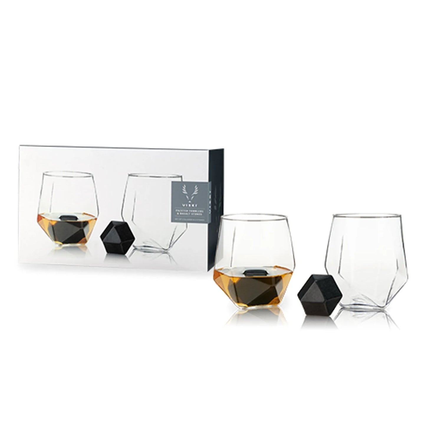 Hexagonal Stone Whiskey Glass Set with Basalt Stones