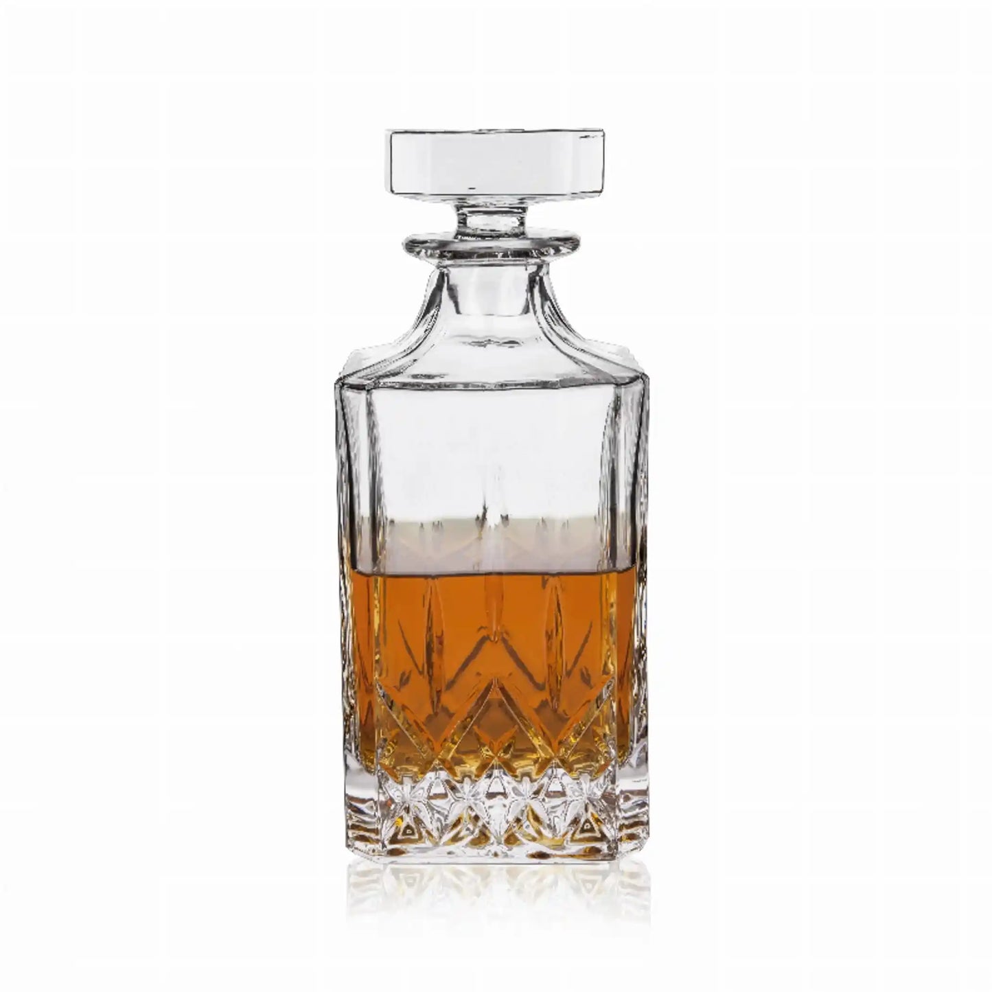 Elegant Admiral Liquor Decanter by Viski with geometric etching, perfect for enhancing home bar setups and kitchen decor.