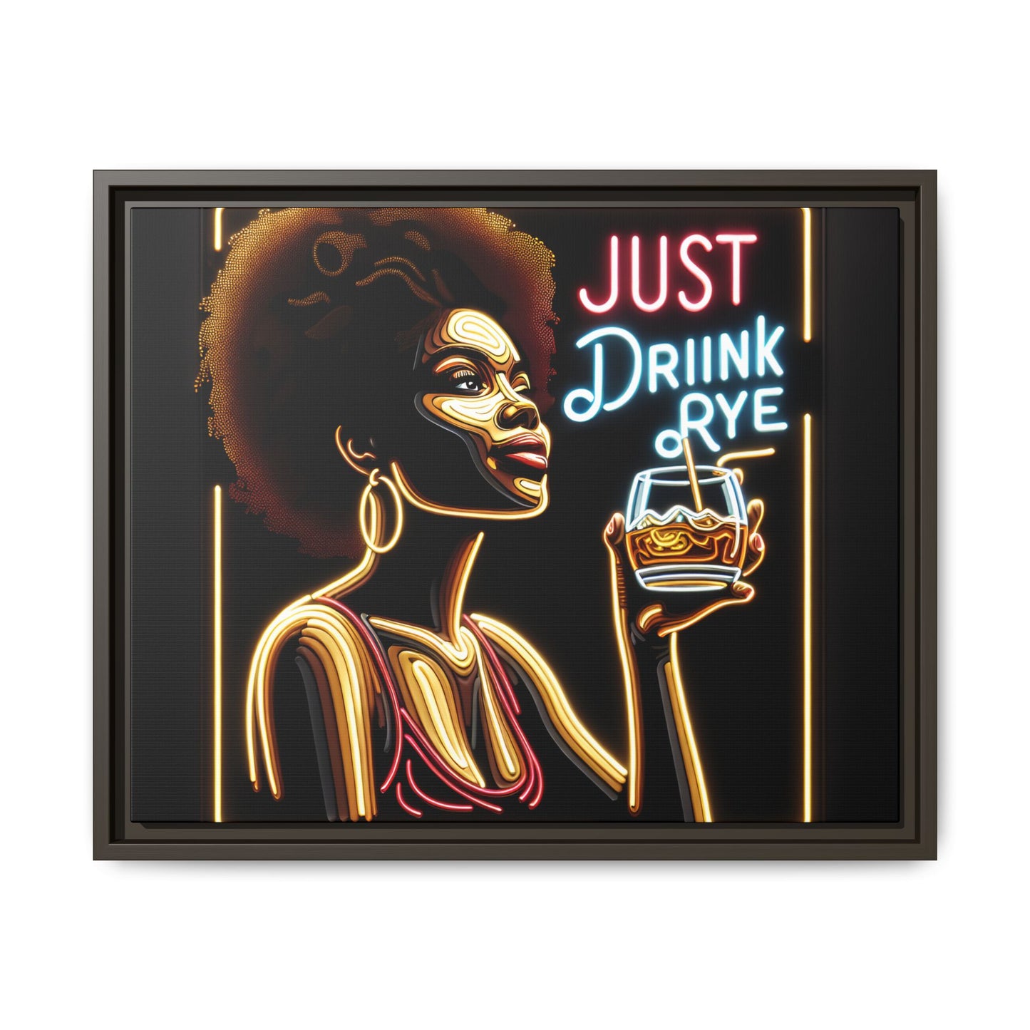 "Just Drink Rye" Framed Canvas Wrap — Whiskey Wall Art - close-up
