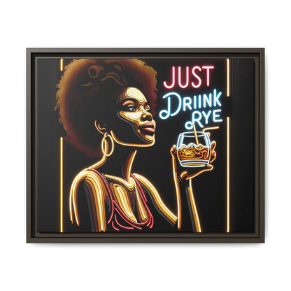 "Just Drink Rye" Framed Canvas Wrap — Whiskey Wall Art - close-up