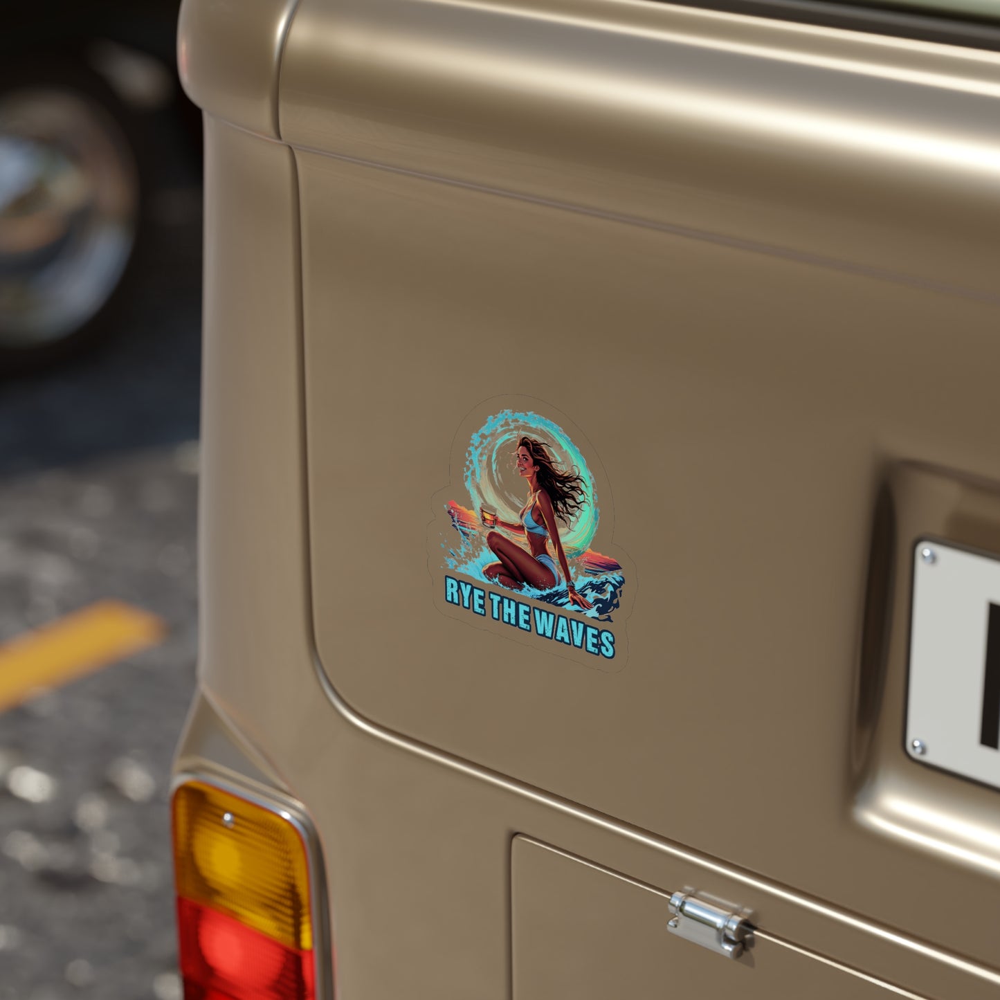 “Rye The Waves” Whiskey Transparent Outdoor Sticker 1pc