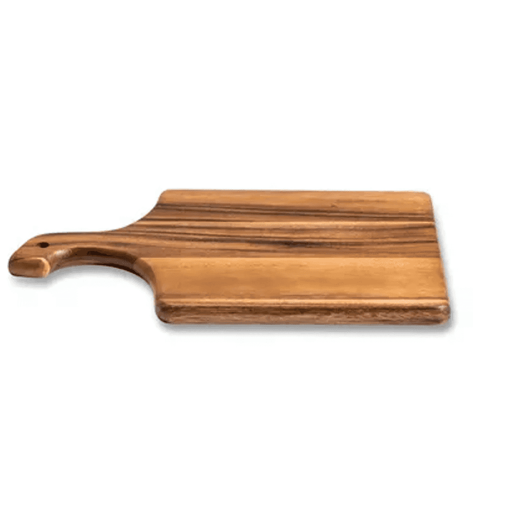 Premium Acacia Wood Cutting Board with ergonomic handle, ideal for cocktail prep and serving in eco-friendly kitchenware collections.