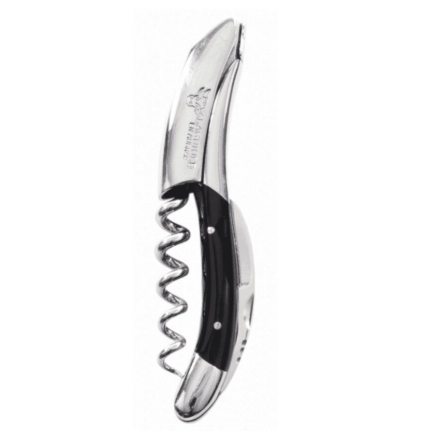 Buffalo Horn Sommelier Corkscrew with stainless steel finish and handcrafted French design, ideal for upscale wine and whiskey barware collections.