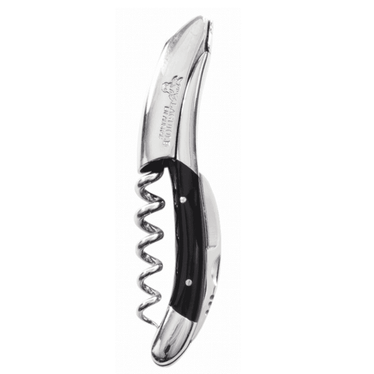 Buffalo Horn Sommelier Corkscrew with stainless steel finish and handcrafted French design, ideal for upscale wine and whiskey barware collections.