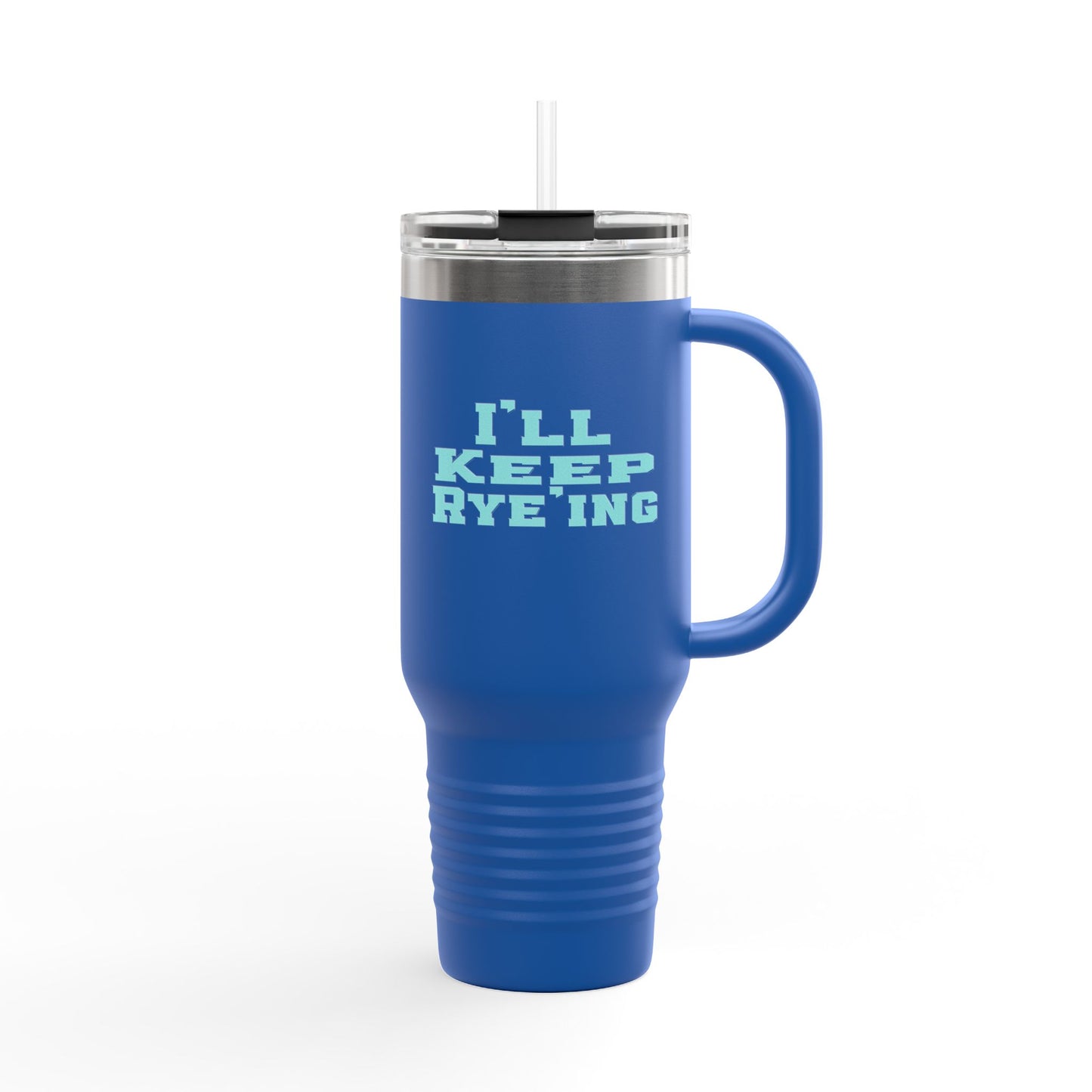 "40oz whiskey travel mug available in 8 vibrant powder-coated colors"