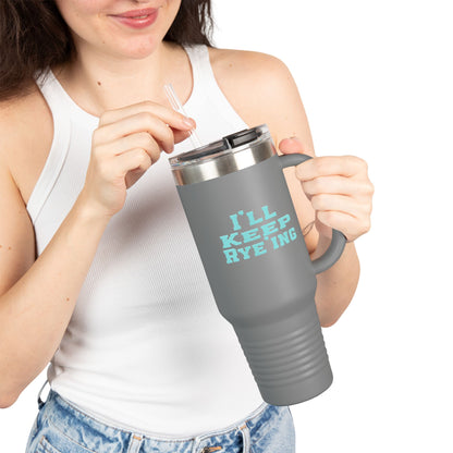 "Secure lid and straw of 40oz whiskey travel tumbler, preventing spills"