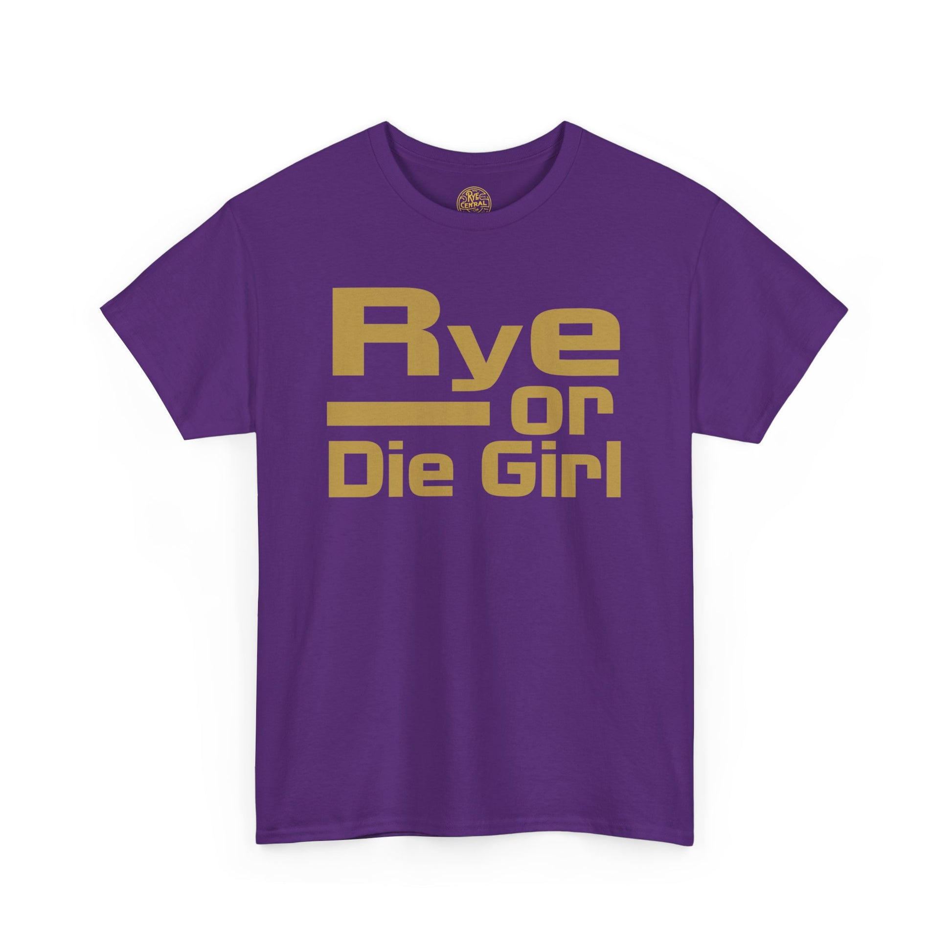 "Funny whiskey t-shirt with Rye or Die Girl design on white premium cotton women's tee"