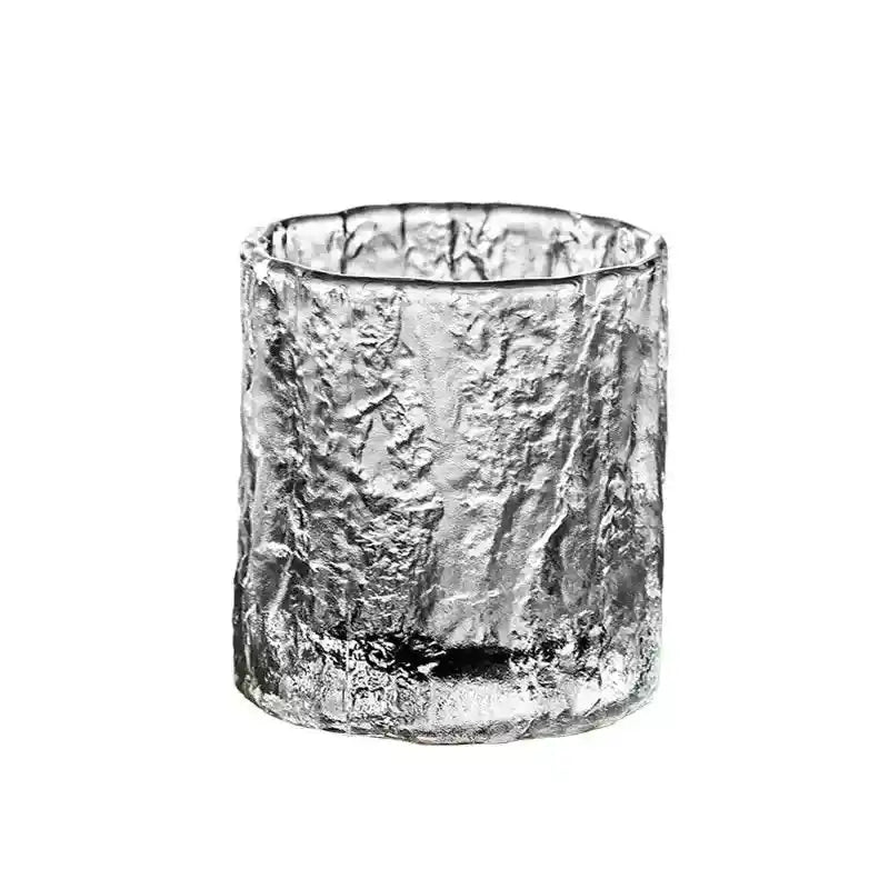 Single frosted whiskey tumbler with textured crystal glass and Nordic Japanese design, ideal for elegant home and bar use.