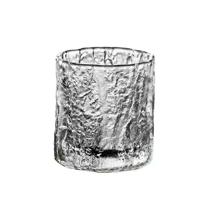 Single frosted whiskey tumbler with textured crystal glass and Nordic Japanese design, ideal for elegant home and bar use.