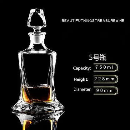 750ml uniquely shaped crystal glass decanter with angled base and elegant stopper, perfect for whiskey or vodka.