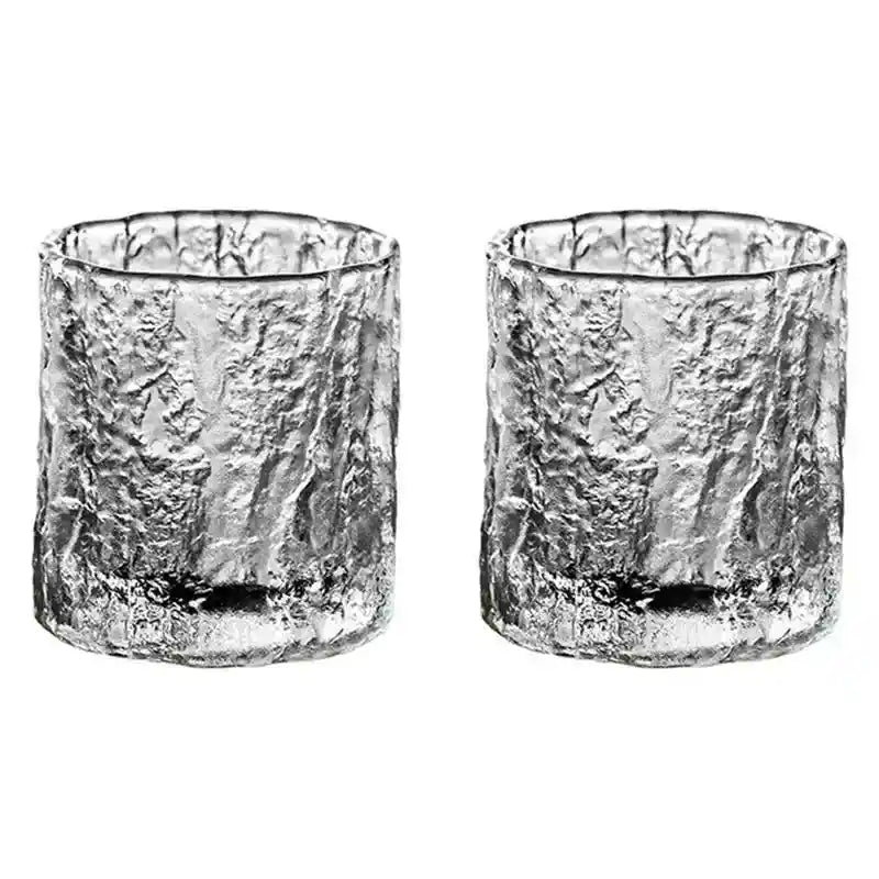 Pair of frosted whiskey tumblers with crystal glass and Nordic Japanese design, perfect for stylish and modern drinkware collections.
