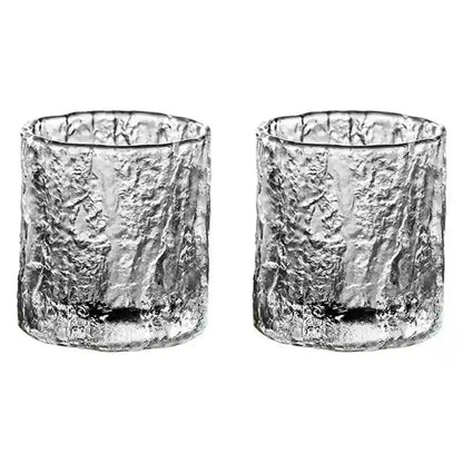 Pair of frosted whiskey tumblers with crystal glass and Nordic Japanese design, perfect for stylish and modern drinkware collections.