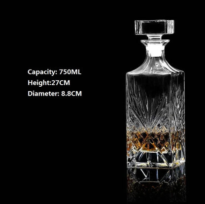 Luxury Whiskey Decanter at RyeCentral with 750ML capacity, crystal glass design, 27CM tall for enhanced aroma and elegant whiskey presentation.