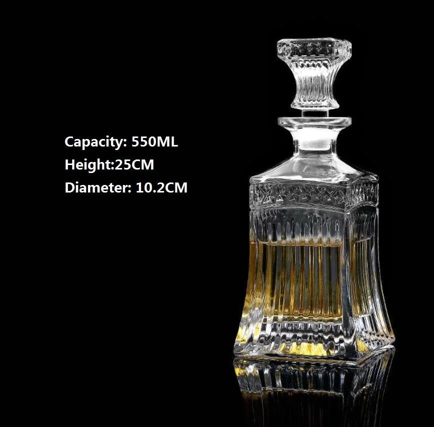 Elegant glass decanter with stopper for whiskey