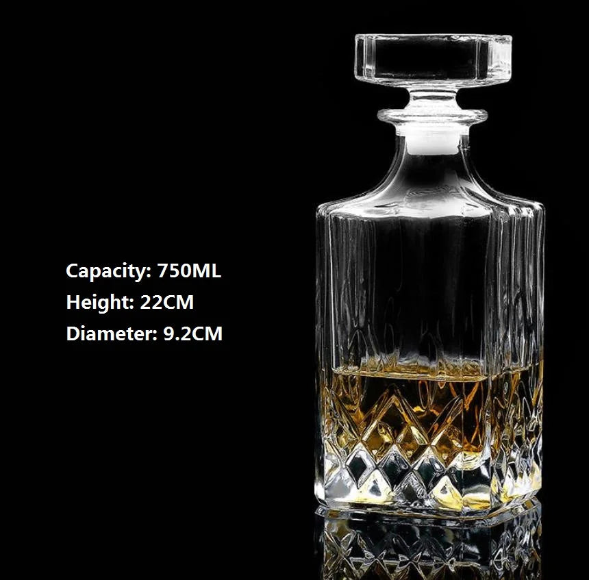 Elegant glass decanter with amber whiskey
