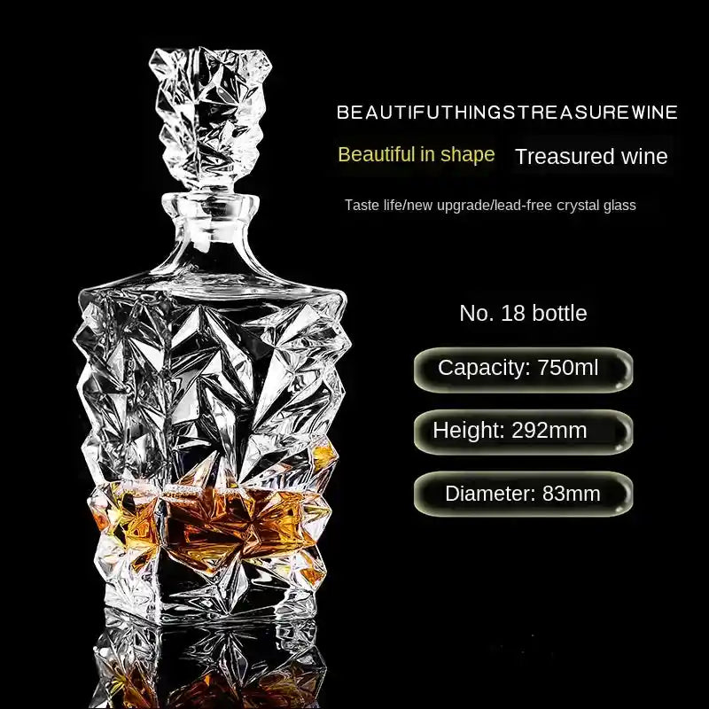 Abstract geometric crystal decanter No. 18 with angular design, 750ml, ideal for whiskey or liquor in modern home bars.