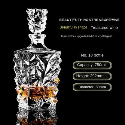 Abstract geometric crystal decanter No. 18 with angular design, 750ml, ideal for whiskey or liquor in modern home bars.