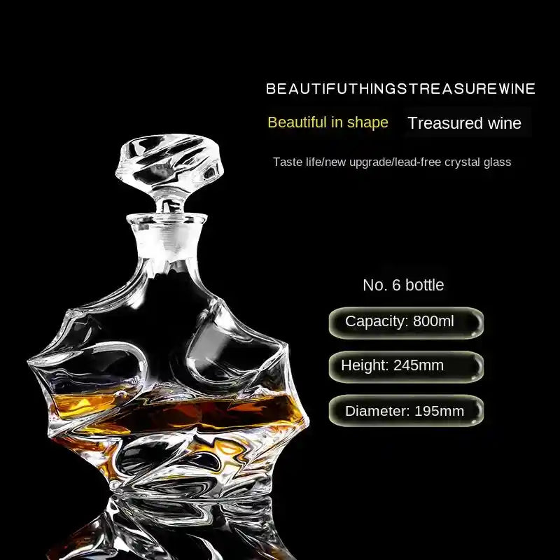 800ml artistic crystal glass wine decanter with wide base and twisted neck, ideal for whiskey or vodka presentation.