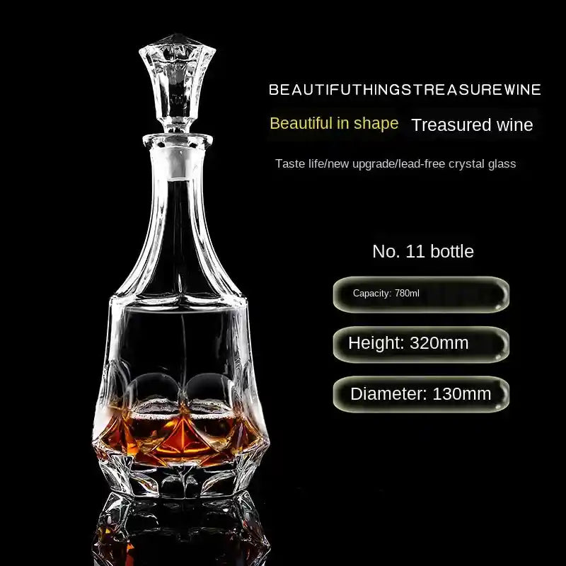 Lead-free crystal whiskey decanter No. 11 with classic stopper, 780ml, ideal for serving wine or spirits in stylish bar setups.