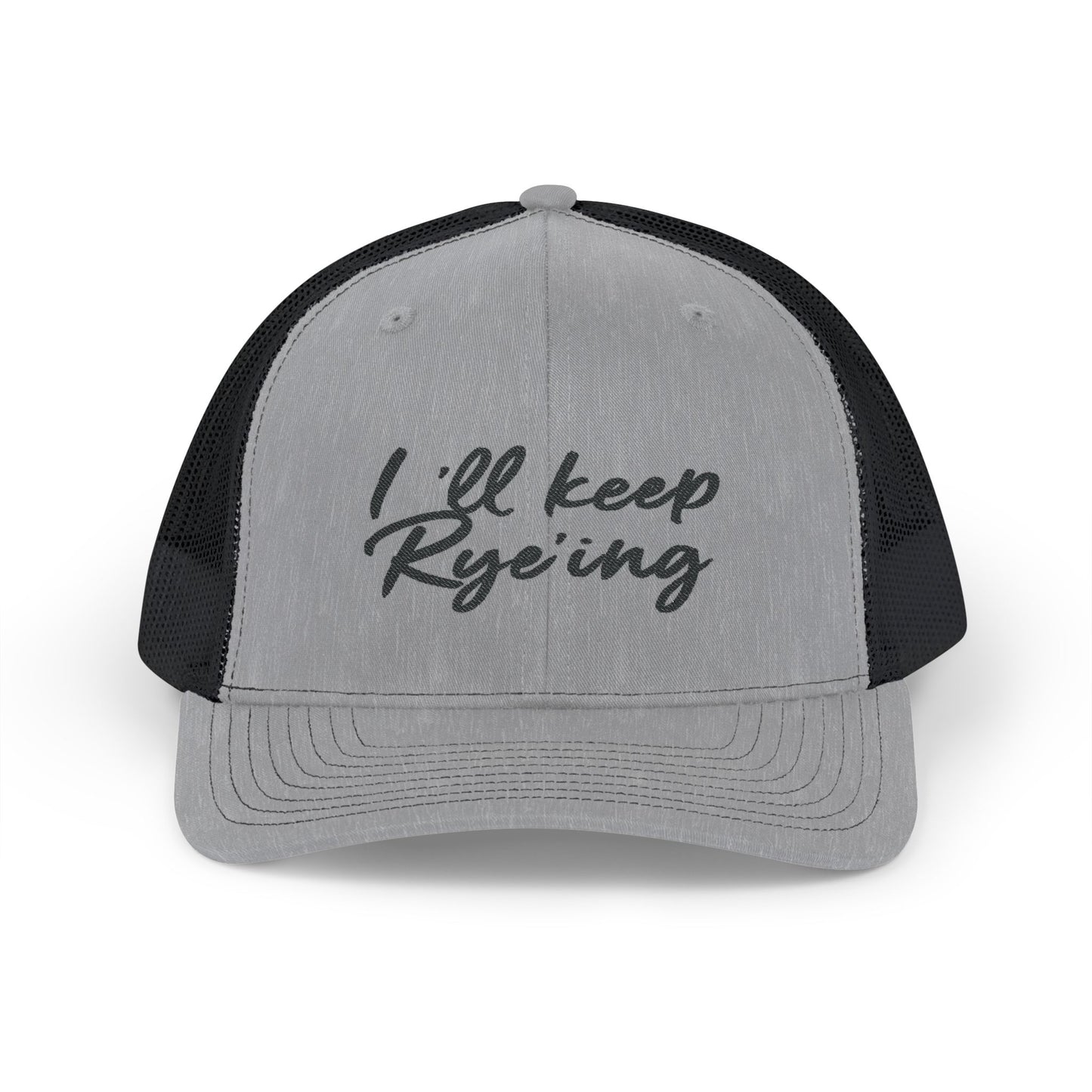 "'I'll Keep Rye'ing' Whiskey Snapback Cap - Black 6-panel hat with embroidered design for golf enthusiasts"