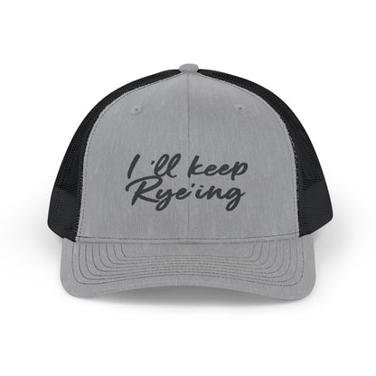 "'I'll Keep Rye'ing' Whiskey Snapback Cap - Black 6-panel hat with embroidered design for golf enthusiasts"