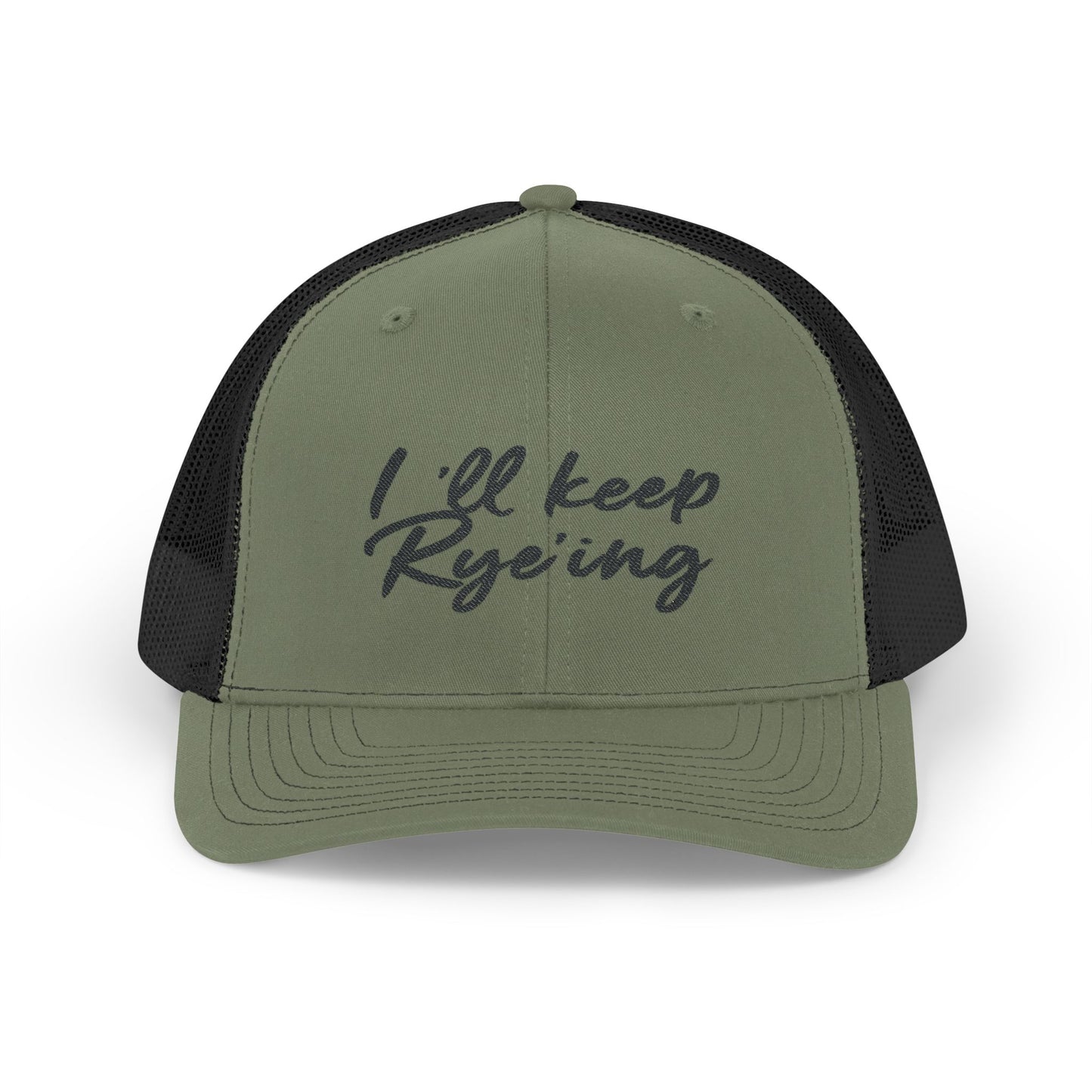 I'll Keep Rye'ing' Whiskey Snapback Cap on course, holding a golf club and whiskey glass