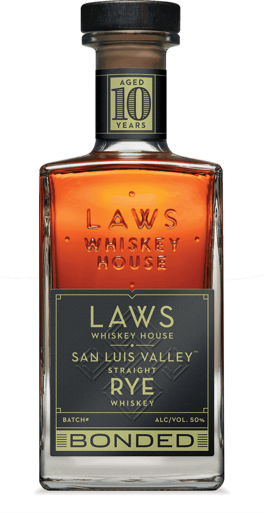 Laws San Luis Valley Bottled in Bond Straight Rye Whiskey Bottle