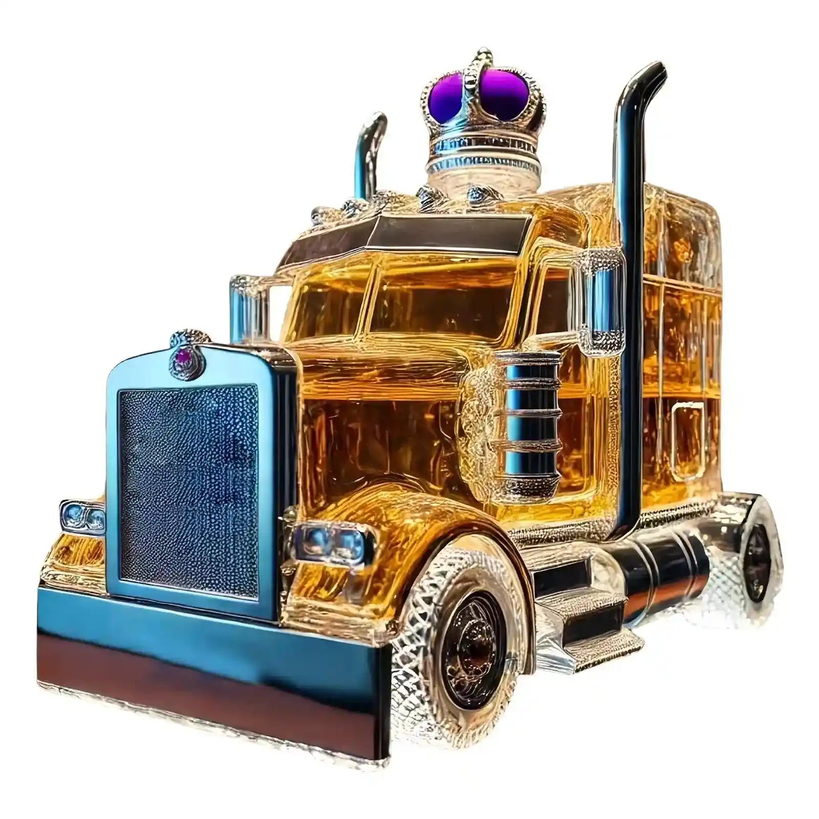 Royal-themed 375ml whiskey decanter in the shape of a truck with a purple crown stopper, perfect for vintage liquor display and serving.