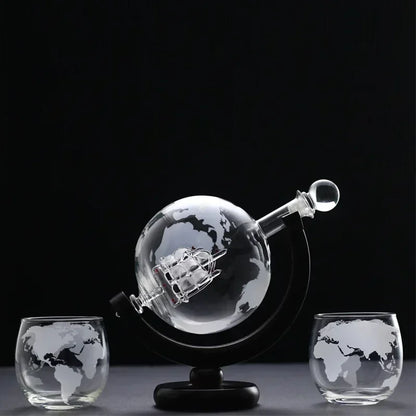 Whiskey Decanter Globe Wine Aerator Glass Set Sailboat Inside