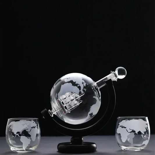 Whiskey Decanter Globe Wine Aerator Glass Set Sailboat Inside