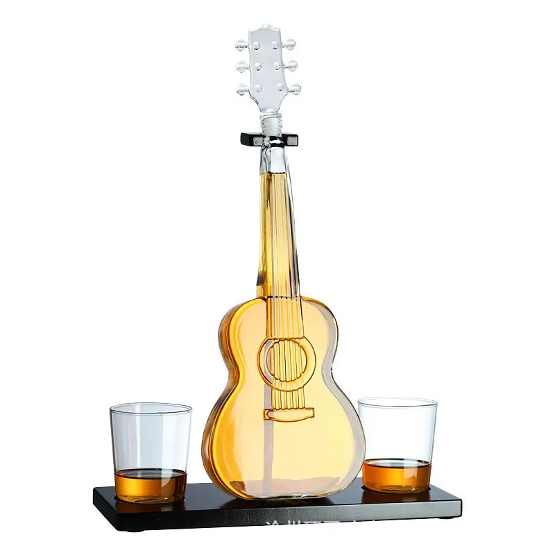 Guitar decanter with whiskey glasses, home barware decor