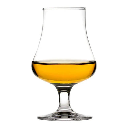 Crystal whiskey nosing glass 7 oz with tulip shape on white background, lead-free German crystal copita for whisky tasting gifts