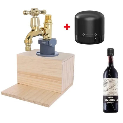 Wood Whiskey Dispenser Faucet Shaped Decanter